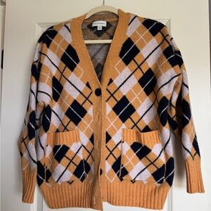 Free Assembly Women's Argyle Cardigan Sweater - navy and yellow